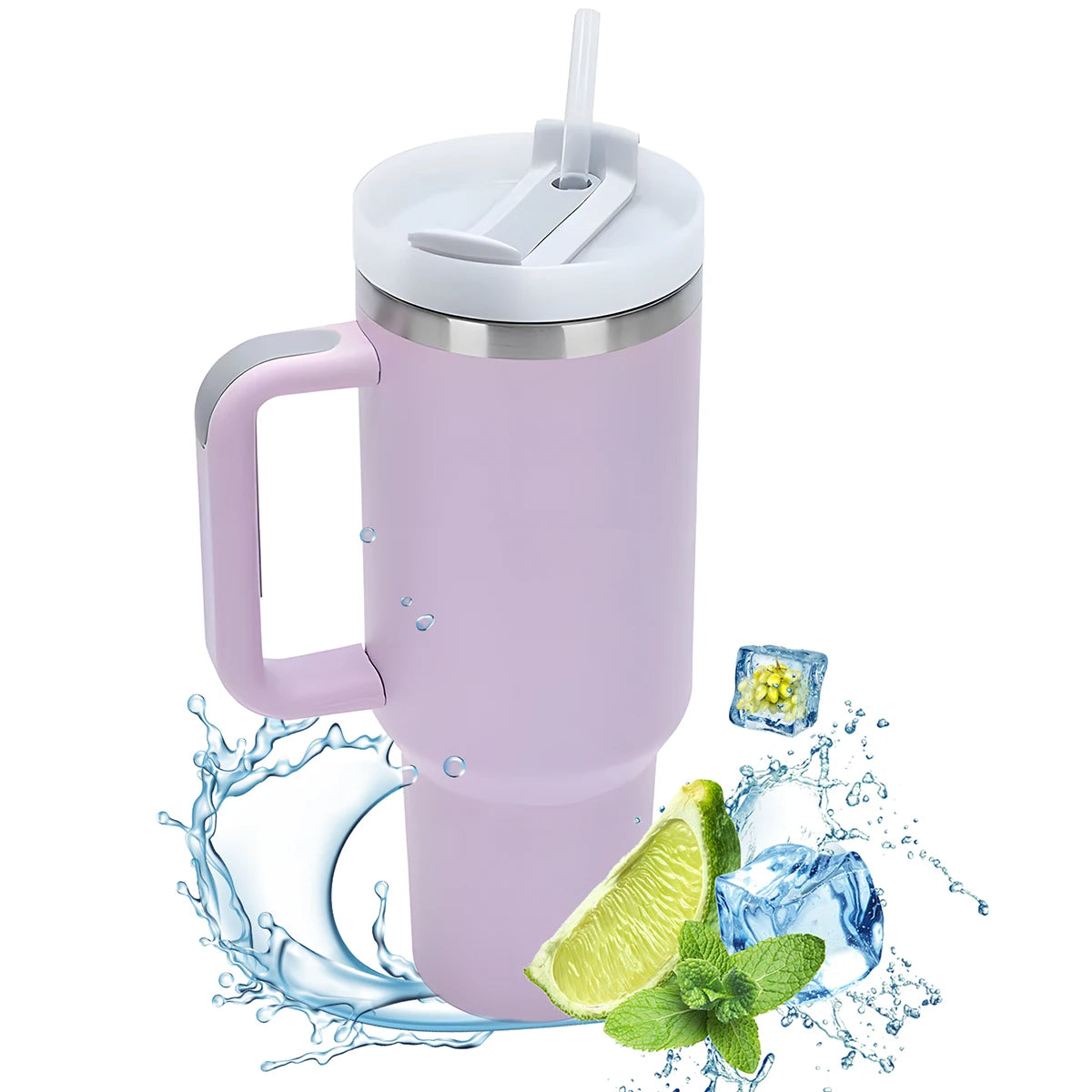 40oz Insulated Tumbler With Handle And Straw